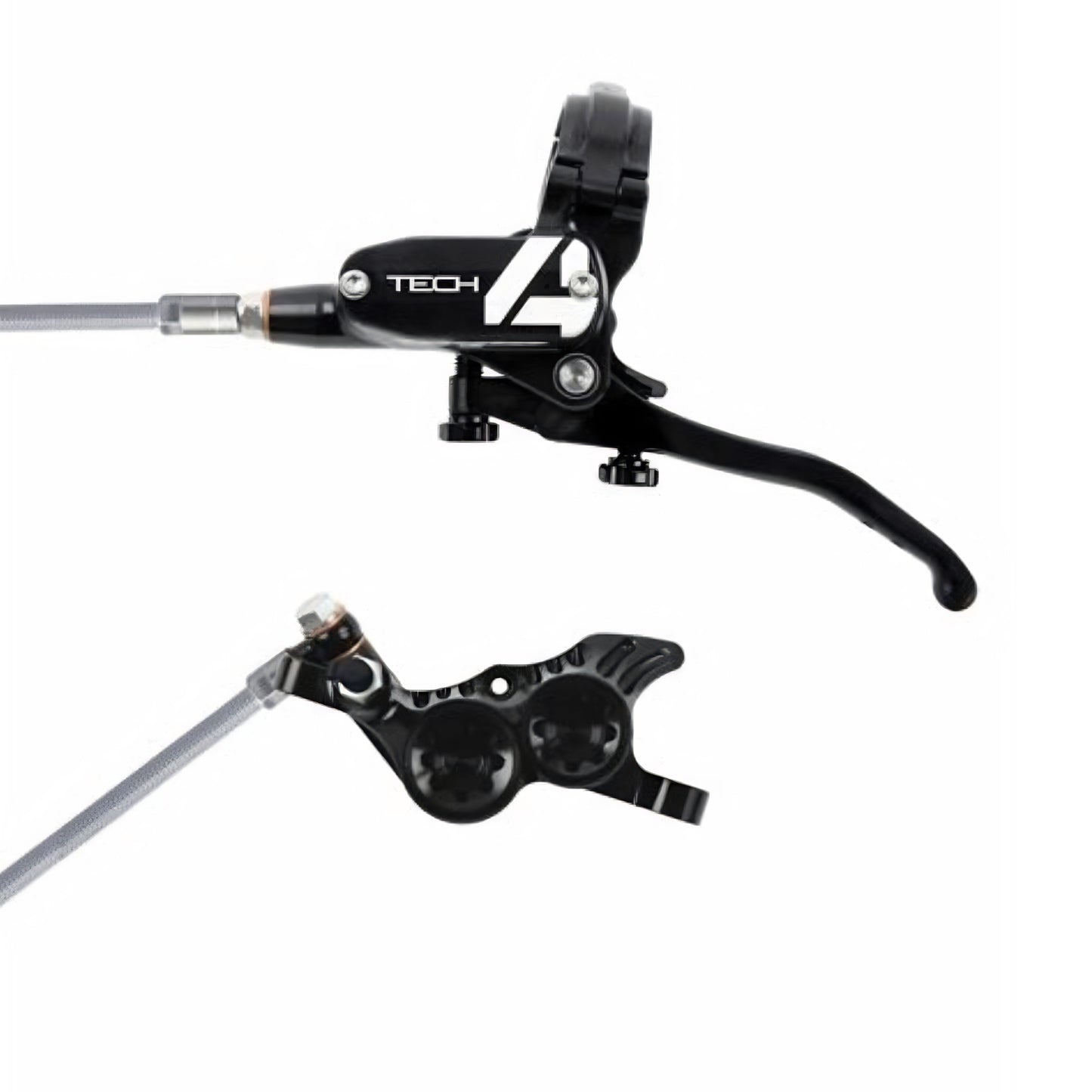 Freno Hope Tech 4 V4 de color negro, montaje y detalles visibles, para bicicleta de alto rendimiento, de la marca X-EMOTOS.