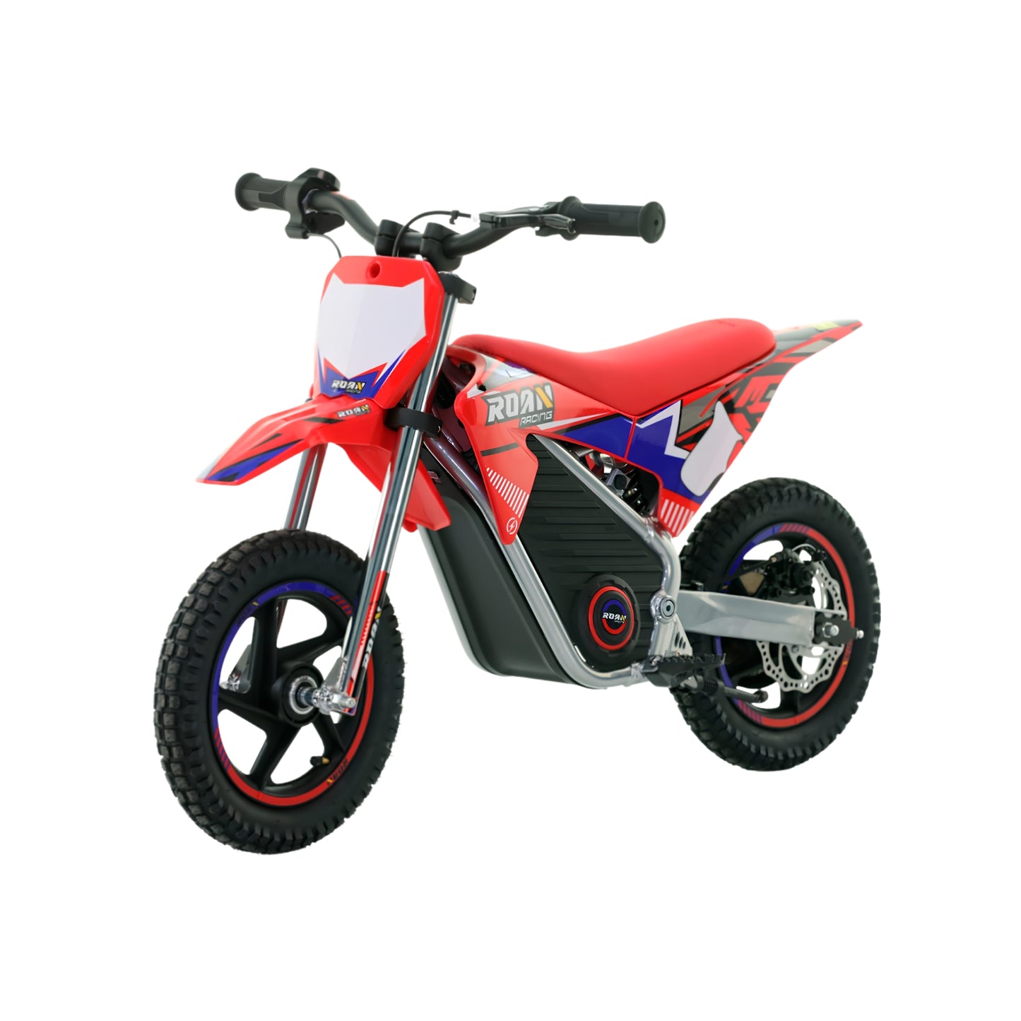 Mini moto eléctrica Warrior 150W de X-EMOTOS, color rojo, con neumáticos de tamaño pequeño y diseño deportivo.