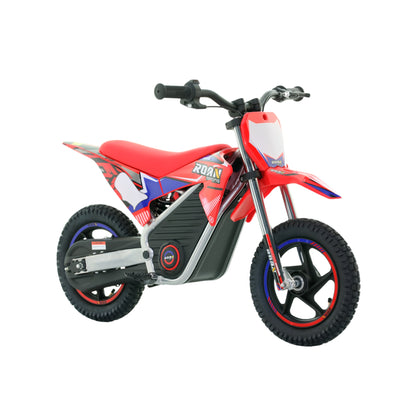 Mini moto eléctrica Warrior X-EMOTOS de 150W en color roan, ideal para niños, con diseño compacto y seguro para jóvenes pilotos.