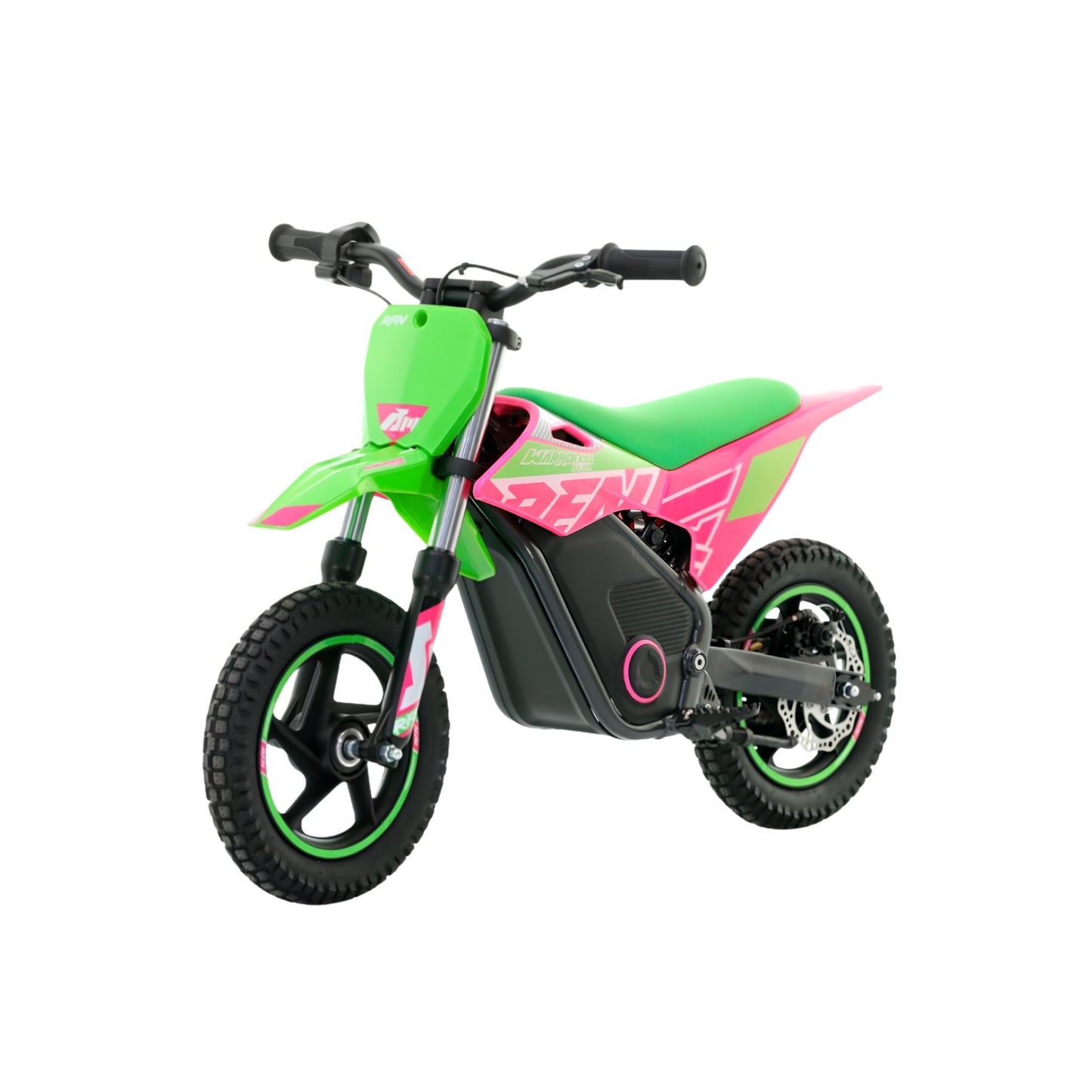 Minicross eléctrica X-EMOTOS RFN Warrior SX-E250 infantil en color verde con neumáticos de 12 y 12 pulgadas y 250W de potencia.