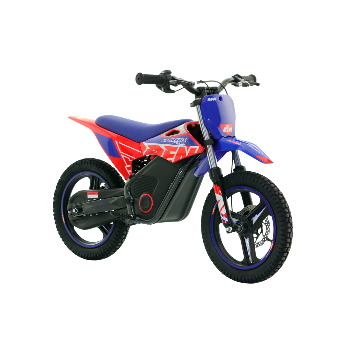 Mini motocicleta eléctrica RFN Warrior SX-E350 para niños, en color rojo, con motor de 350W y neumáticos de 14 pulgadas de X-EMOTOS