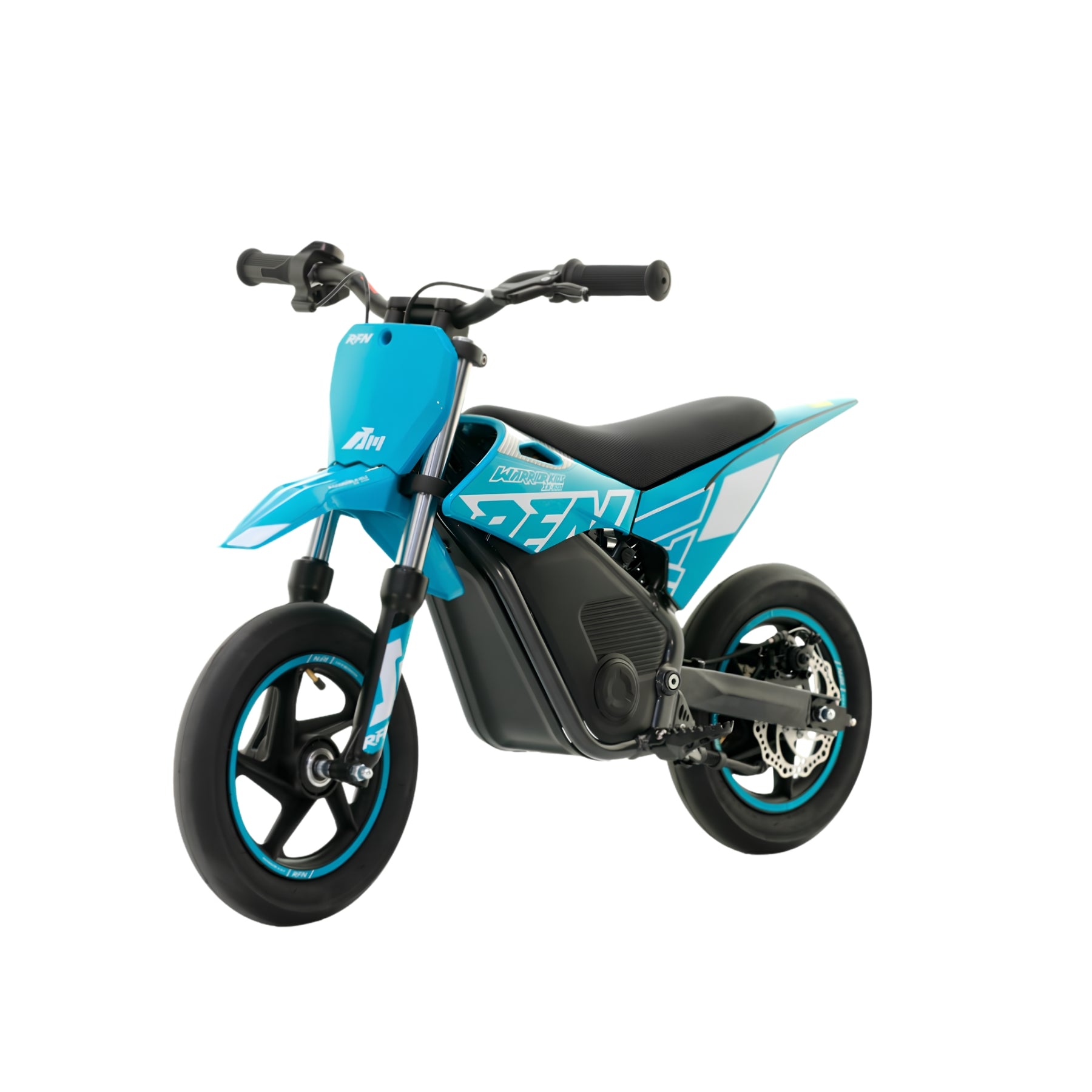 Mini moto eléctrica Apollo RFN Warrior SX-E250, color azul, con neumáticos 12 pulgadas y motor de 250W para niños.