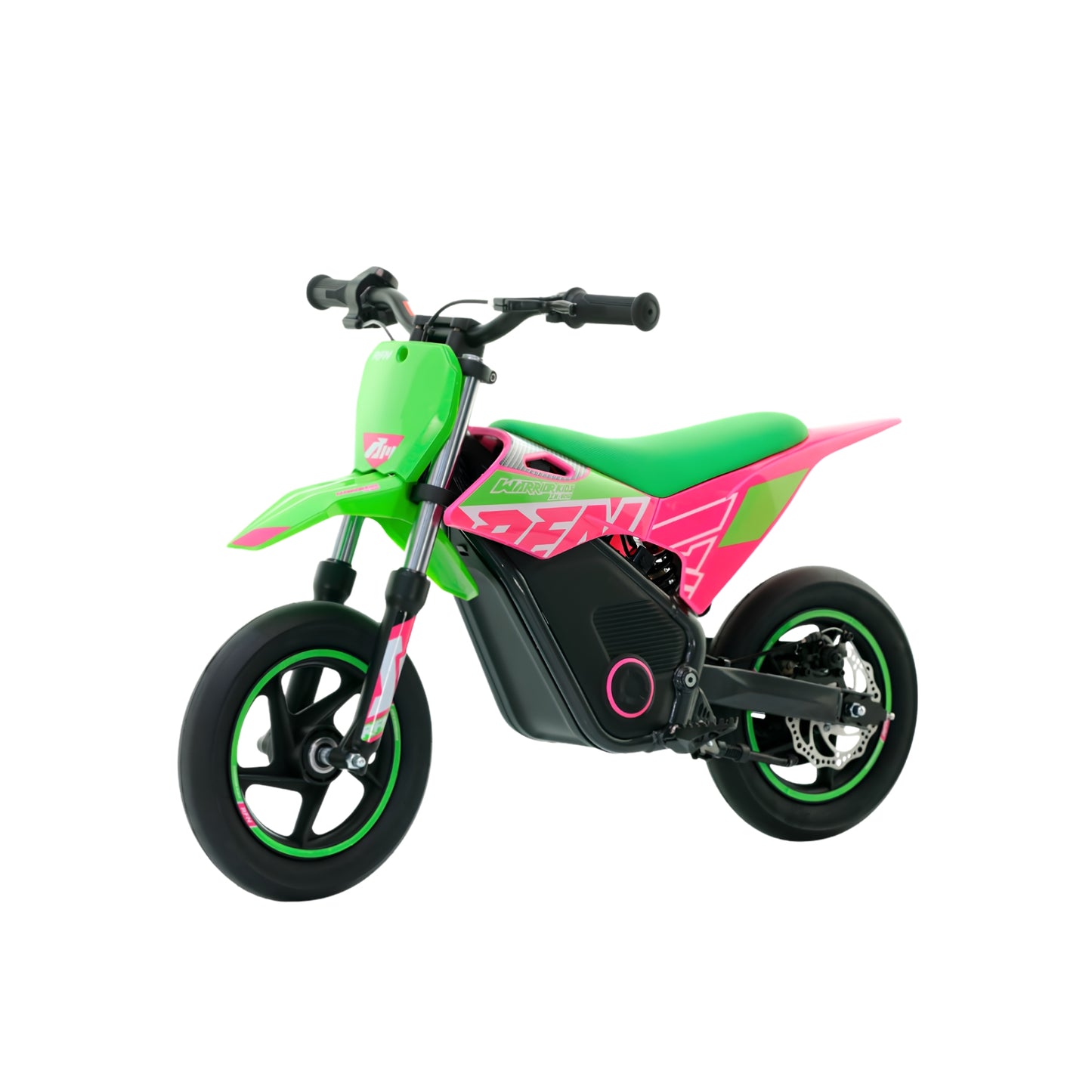 Minimoto eléctrica APOLLO RFN Warrior SX-E250 en color verde, potencia de 250W y neumáticos 12/12 para niños.