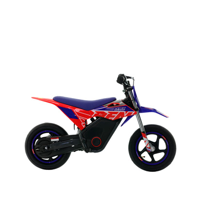 Moto mini eléctrica Apollo RFN Warrior Kids SX-E150 de 150W y 12/12 pulgadas, supermotard para niños, vista de frente.
