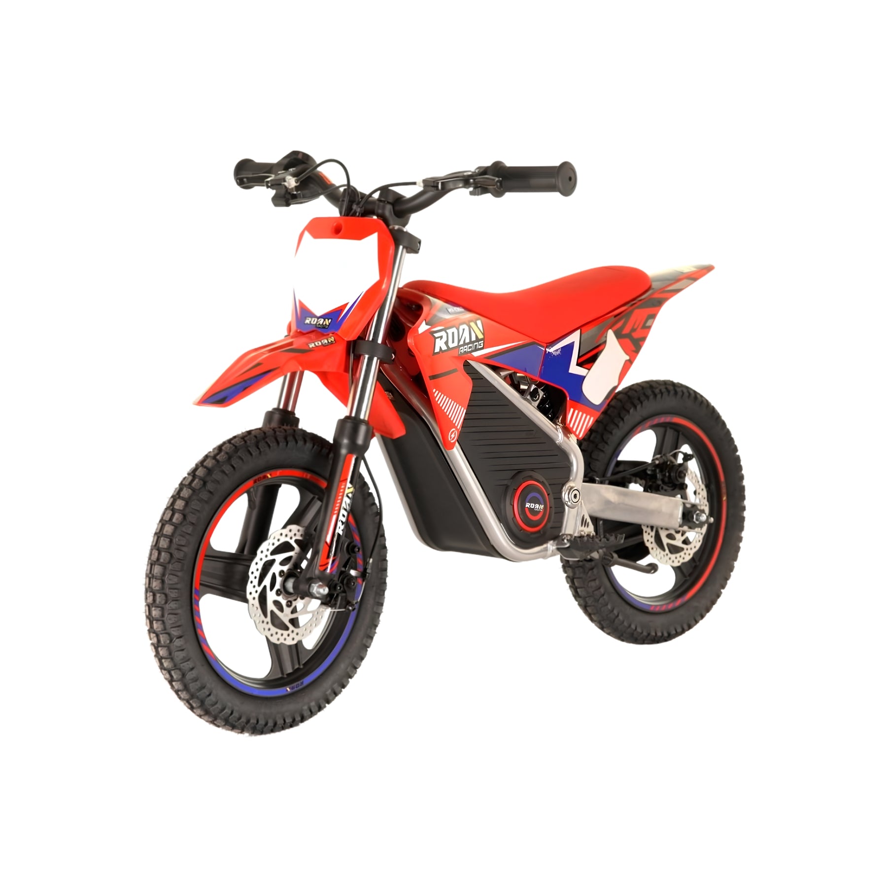 Minimoto eléctrica roja X-EMOTOS Warrior MX-E350 350W y llantas de 14 pulgadas, ideal para niños y adolescentes.