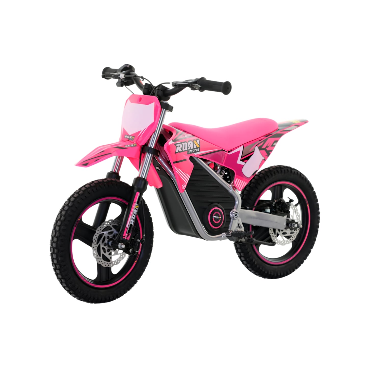 Minimoto eléctrica rosa X-EMOTOS Warrior MX-E350 de 14 pulgadas, motor de 350W para niños y jóvenes, diseño deportivo compacto.