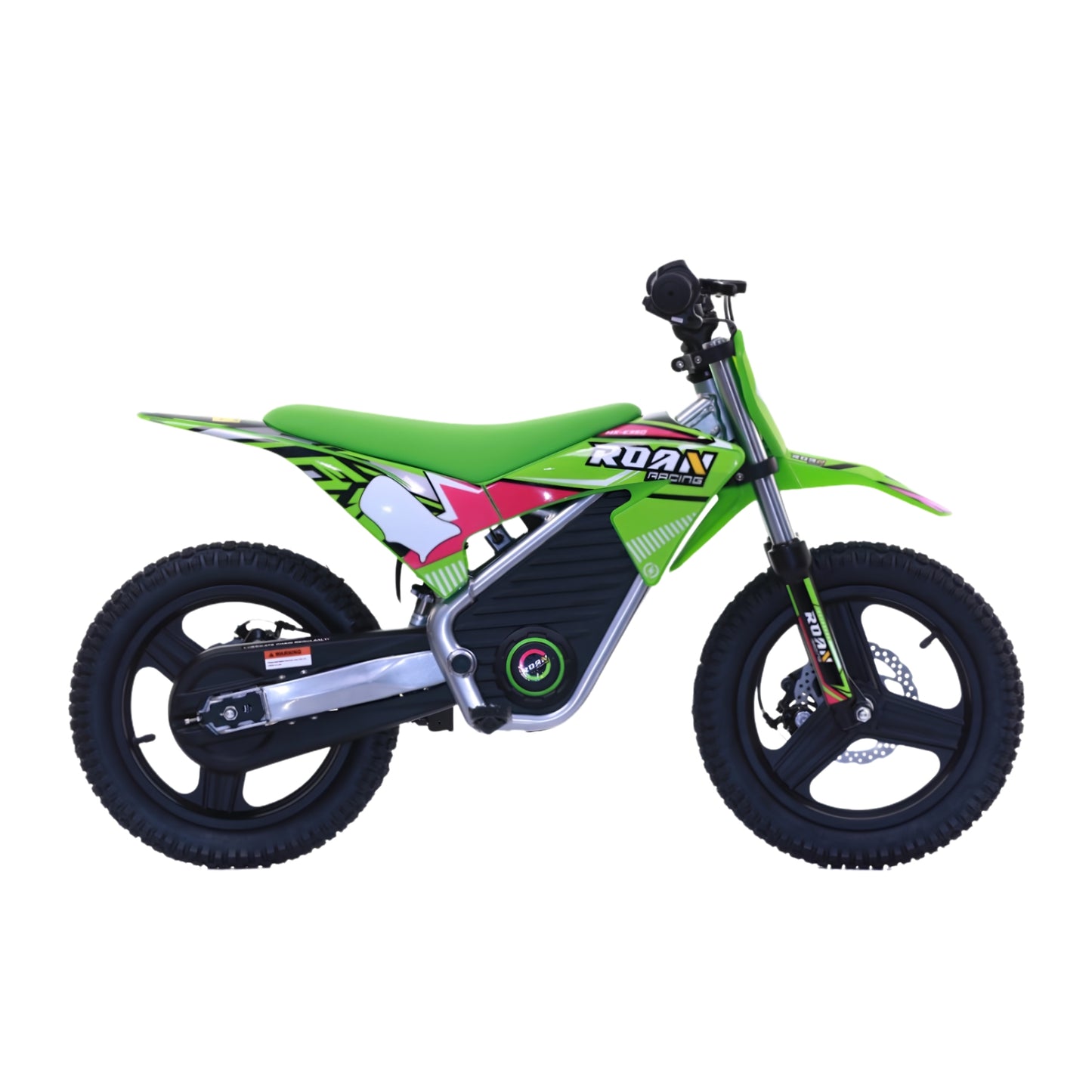 Minimoto eléctrica X-EMOTOS Warrior MX-E350 14/14" en color verde, motor de 350W, diseñada para niños y principiantes.