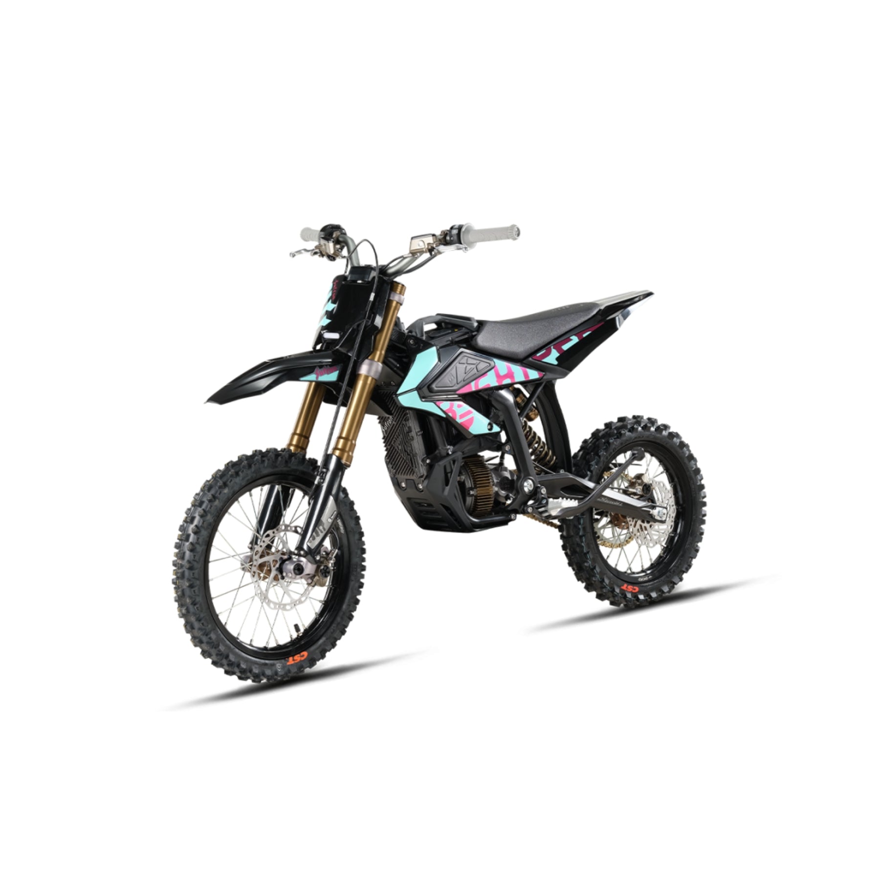 Moto eléctrica Surron Hyper Bee azul de X-EMOTOS, vista frontal mostrando el diseño compacto y moderno del vehículo.
