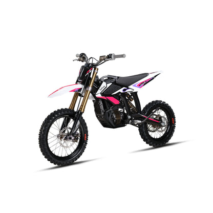 Bicicleta eléctrica Surron Hyper Bee de color rosa de la marca X-EMOTOS, con cuadro y neumáticos visibles en la imagen.