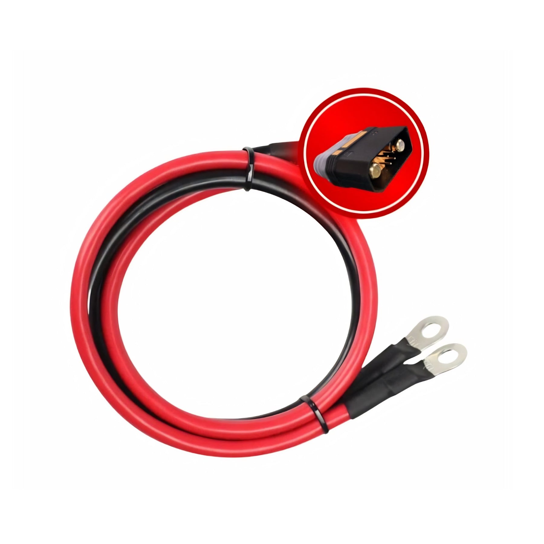 Cable de conexión entre controlador y batería de la marca X-EMOTOS, con conectores visibles y diseño resistente.