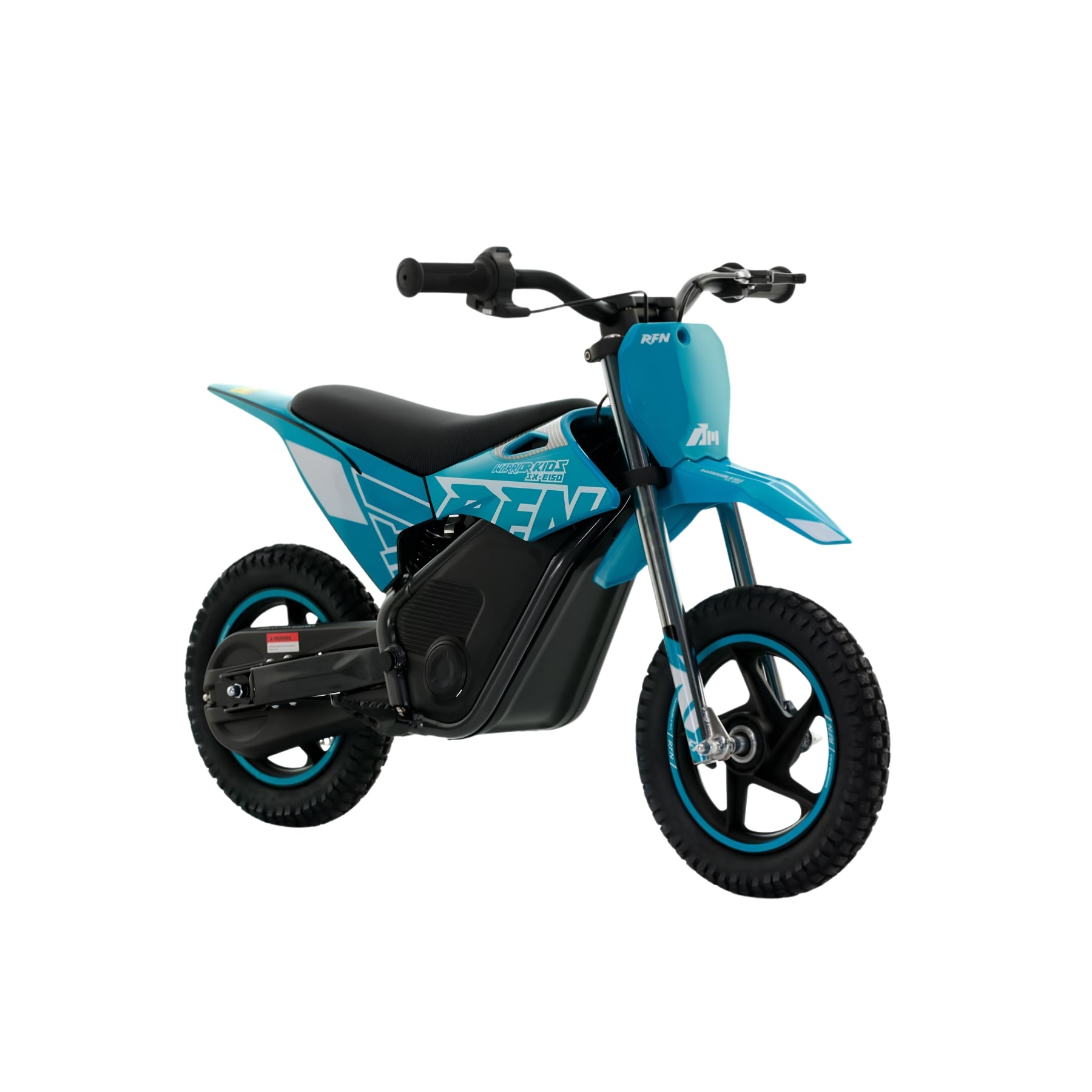Minicross eléctrica RFN Warrior SX-E150 de 150W y 12 pulgadas, con marco negro y neumáticos todoterreno, de la marca X-EMOTOS.