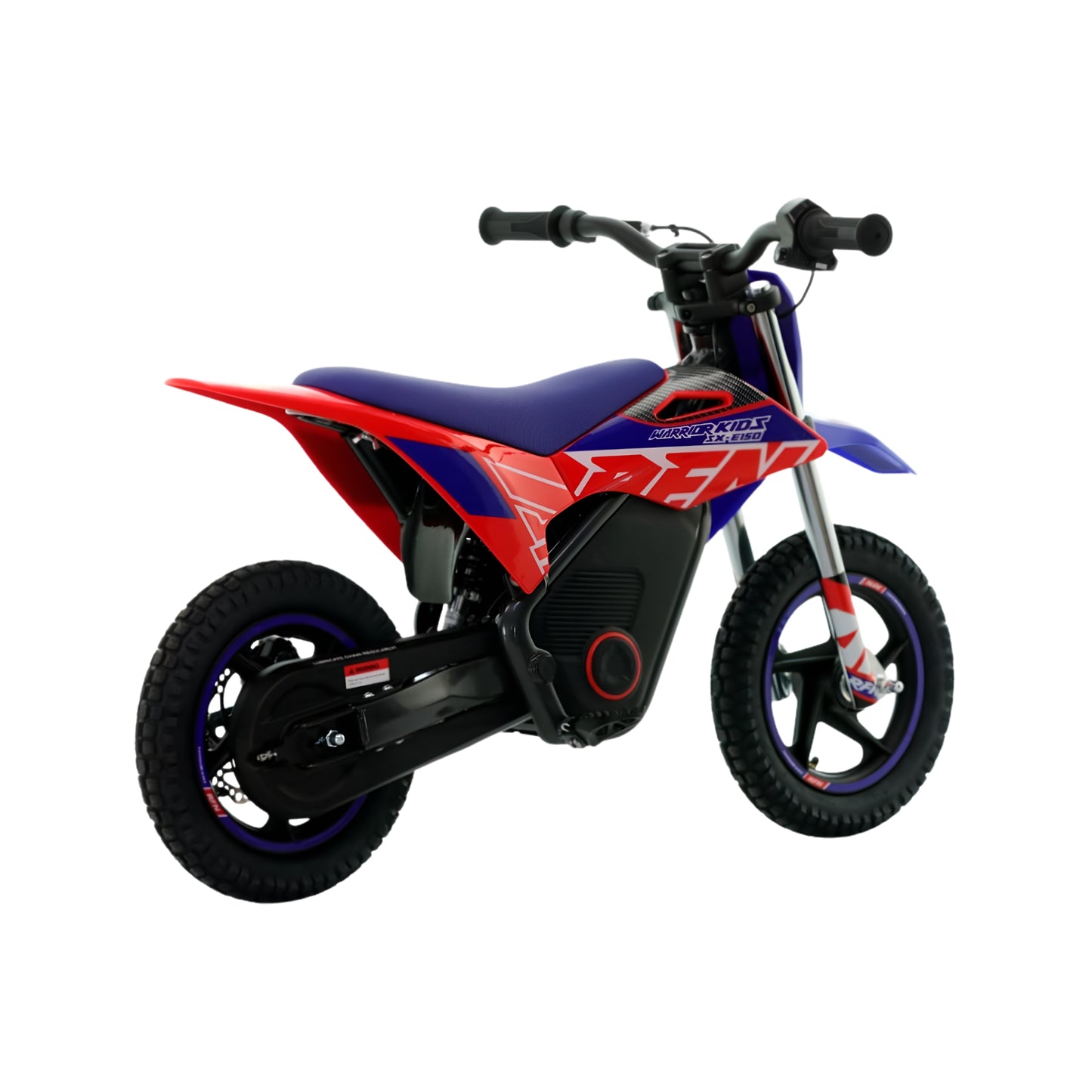 Moto cross eléctrica X-EMOTOS RFN Warrior SX-E150 de 150W y 12 pulgadas, vista del modelo con diseño deportivo y neumáticos robustos.