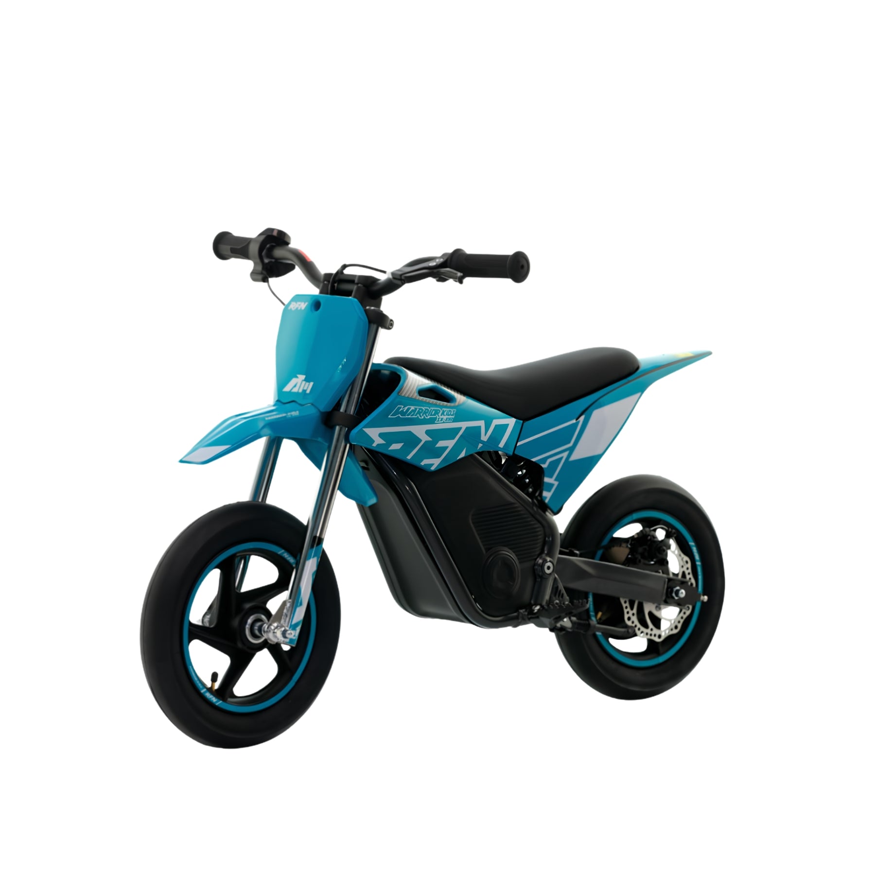 Minimoto eléctrica APOLLO RFN Warrior Kids SX-E150 en color azul, 150W, diseñada para niños, con neumáticos de 12 pulgadas.