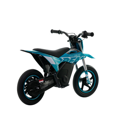 Minimoto eléctrica APOLLO RFN Warrior Kids SX-E150 150W en color azul, con ruedas de 12 pulgadas, diseñada para niños.