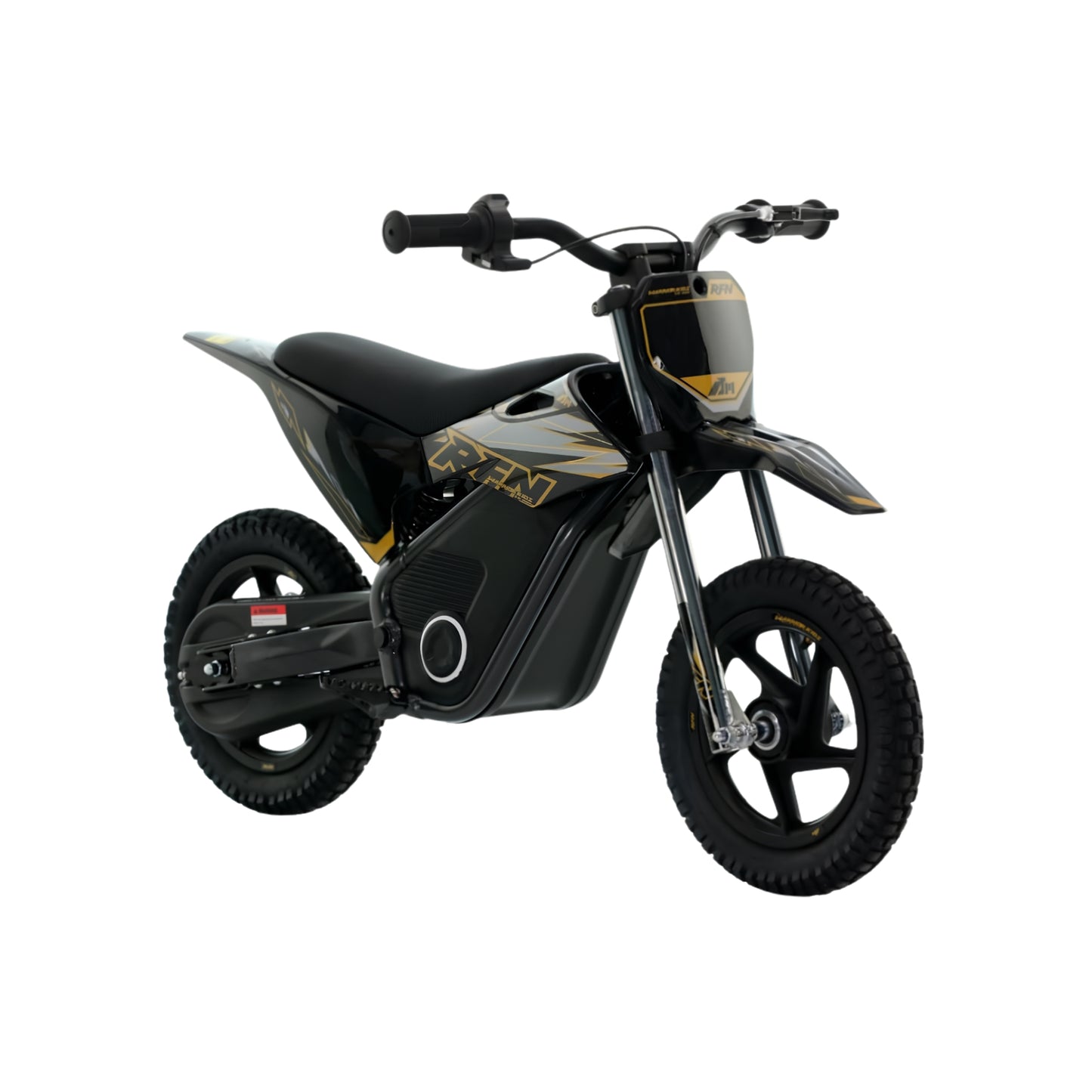 Minicross eléctrica X-EMOTOS RFN Warrior SX-E150 150W y 12 pulgadas en color negro, con neumáticos y diseño deportivo.
