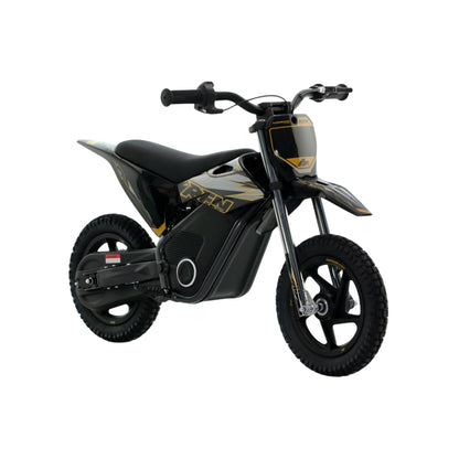 Minicross eléctrica X-EMOTOS RFN Warrior SX-E150 150W y 12 pulgadas en color negro, con neumáticos y diseño deportivo.